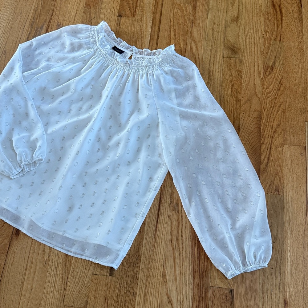 TALBOTS Cream Lined Sheer Blouse with Silver Details, Size Large - Picture 3 of 7